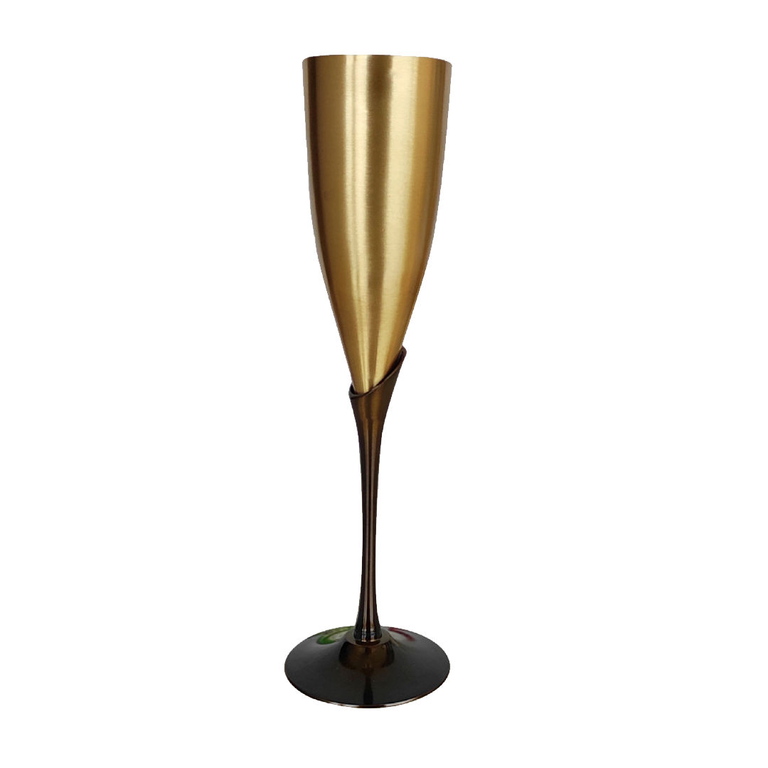 Brass Finish Embossed Design Flute Champagne Glass - 200 ML